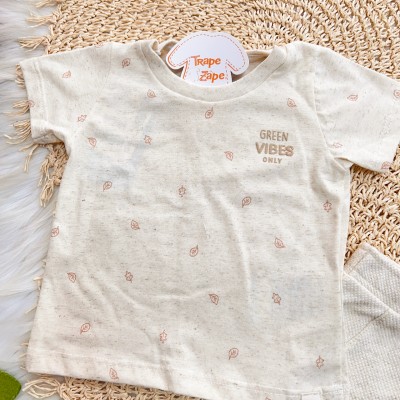 Conj. Camiseta Green Vibes Only e Bermuda em Linho - Areia